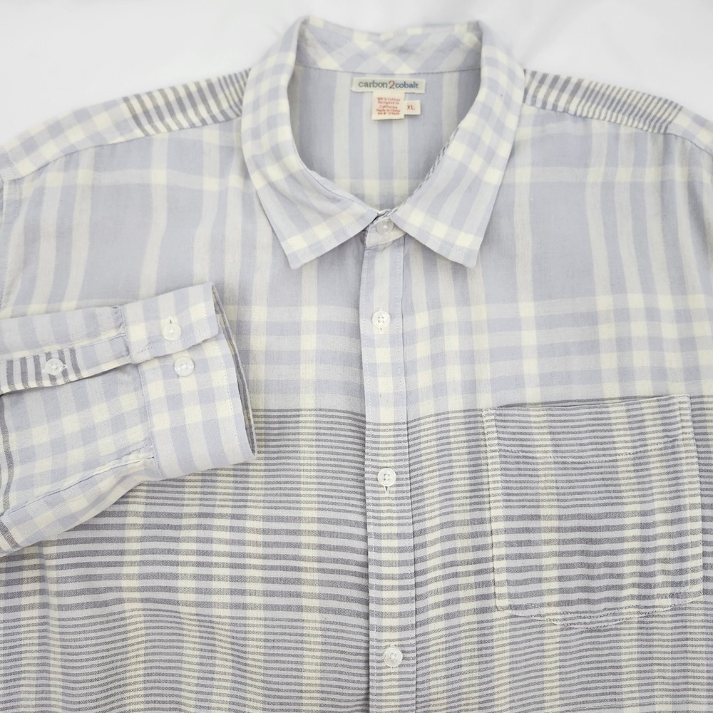 Carbon2Cobalt Mens Colorblock Plaid Button Down Shirt Size XL Hamptons Summer